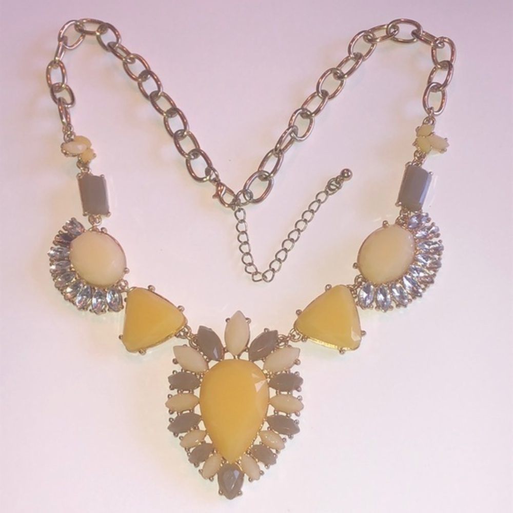 Yellow & Gold Tone CZ Rhinestone Chunky Retro Boho Statement Necklace
